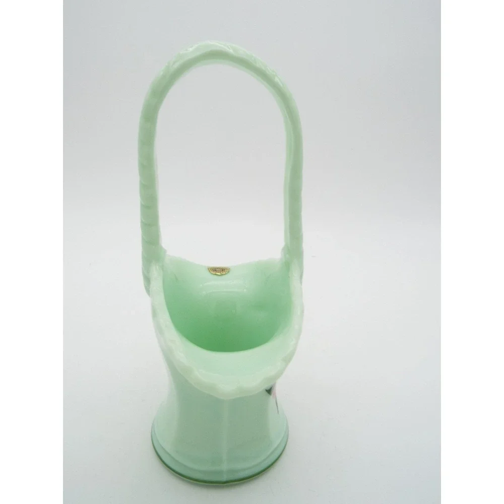 #67 - Westmoreland Light Green Hand Painted Floral Basket